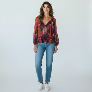 Diane Von Furstenberg Hathaway Multicolor Blouse size Small